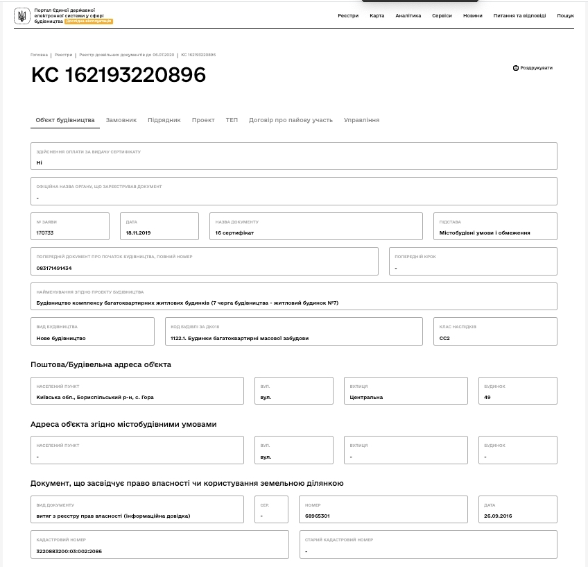 Сертифікат про готовність Дом 7, ЖК Кантрі Таунхаус