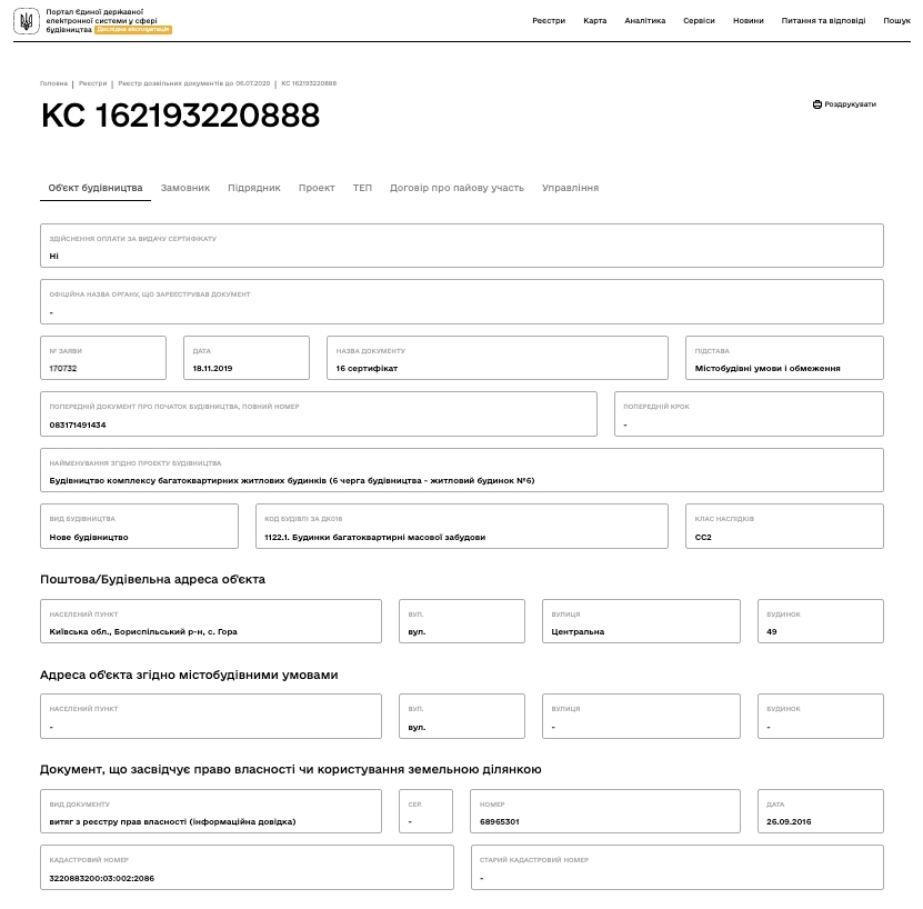 Сертифікат про готовність Дом 6, ЖК Кантрі Таунхаус