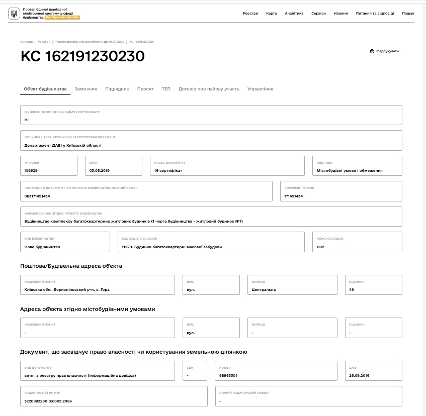 Сертифікат про готовність Дом 1, ЖК Кантрі Таунхаус