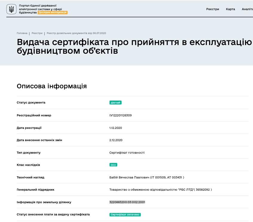 Сертифікат про готовність Дом 10, ЖК Кантрі Таунхаус