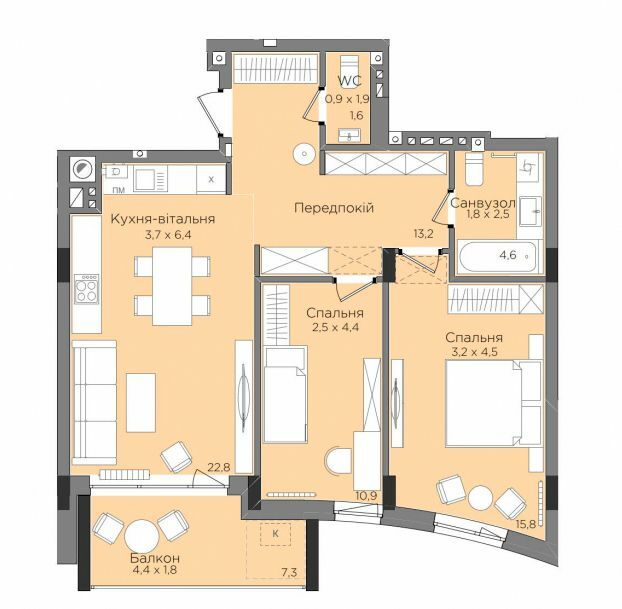 2-комнатная 71.18 м² в ЖК Rubicon Premium от 28 850 грн/м², Львов