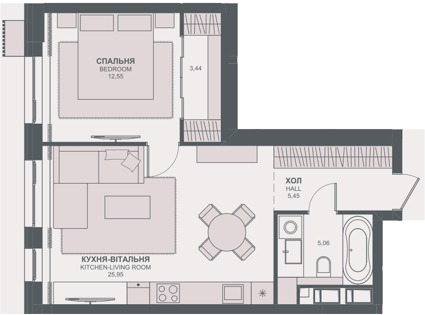 1-комнатная 52.45 м² в ЖК TRIIINITY от 63 650 грн/м², Киев