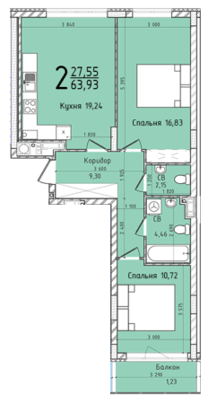 2-кімнатна 63.93 м² в ЖК Континент від 24 500 грн/м², с. Сокільники