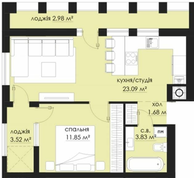 1-комнатная 46.95 м² в ЖК на Стрыйской от 24 050 грн/м², Львов