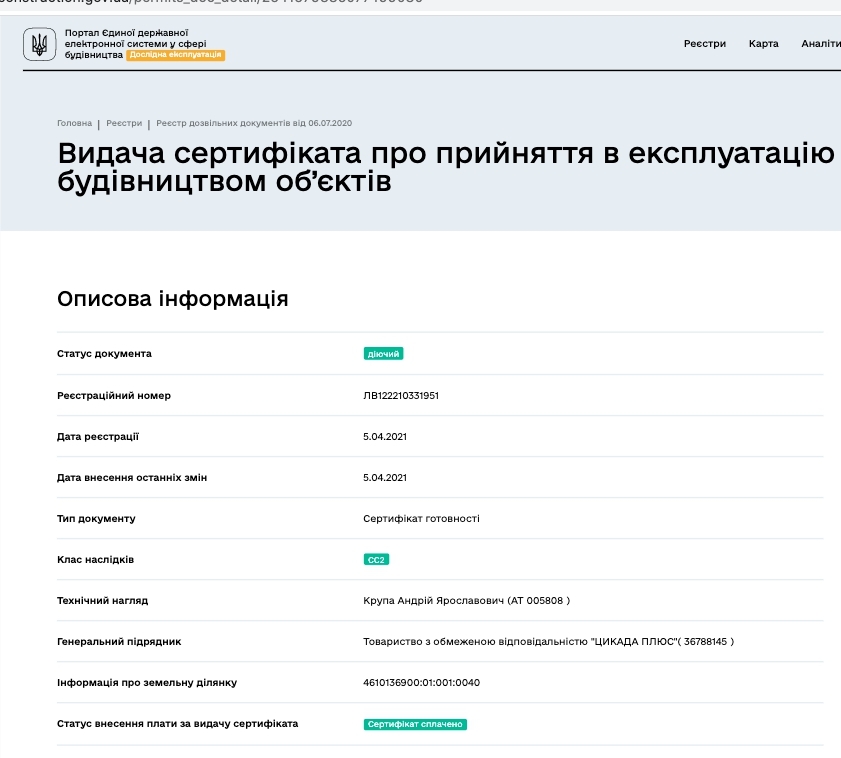 Сертифікат про готовність Дом 2, ЖК на вул. Антоновича, 31