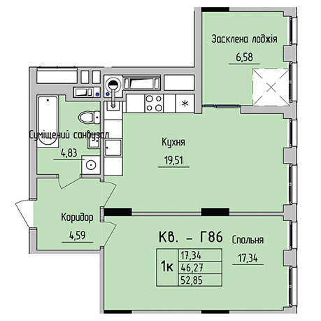 1-кімнатна 52.85 м² в ЖК на вул. Стрийська, 45 від 21 600 грн/м², Львів