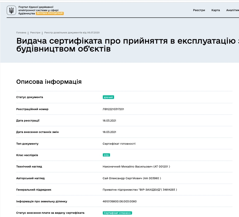 Сертификат о готовности Дом, ЖК Сиховская Околица 2