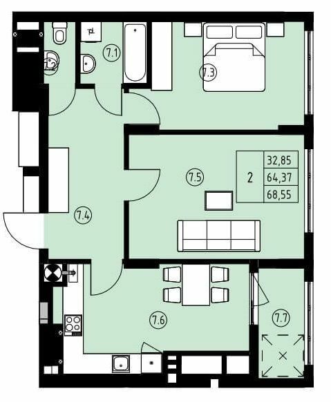 2-комнатная 68.55 м² в ЖК ул. Навроцкого, 31 от 18 950 грн/м², Львов