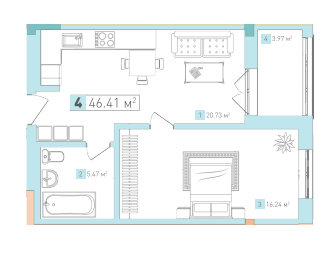 1-комнатная 46.41 м² в ЖК Срибный Дим Комфорт от 25 900 грн/м², г. Трускавец