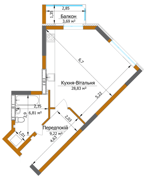 Студія 45.97 м² в ЖК Eco Dream від 38 200 грн/м², Київ
