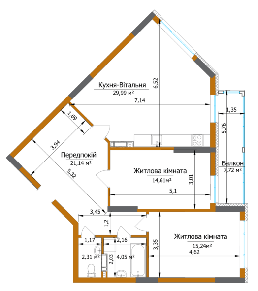 3-кімнатна 89.66 м² в ЖК Eco Dream від 27 300 грн/м², Київ