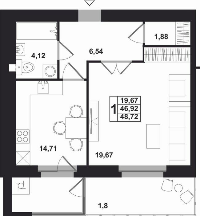 1-комнатная 48.72 м² в ЖК Марлон от застройщика, Львов