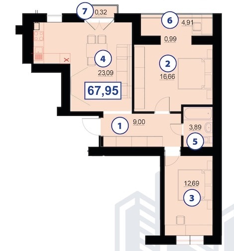 2-кімнатна 67.95 м² в ЖК Квартал Гімназійний 2 від 12 500 грн/м², Івано-Франківськ