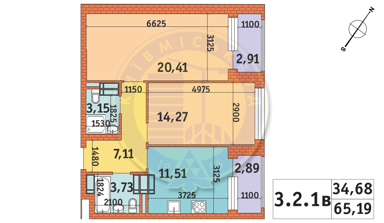 2-комнатная 65.95 м² в ЖК Twin House от 26 010 грн/м², Киев
