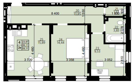 2-комнатная 59.11 м² в ЖК Свитанок от 26 550 грн/м², Львов