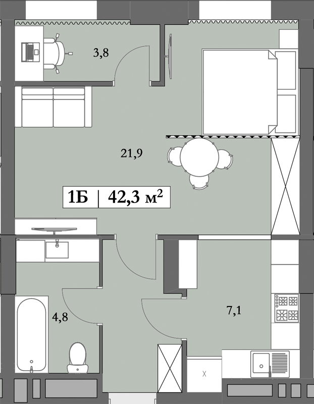 1-кімнатна 42.3 м² в ЖК Lagom від 28 750 грн/м², Дніпро