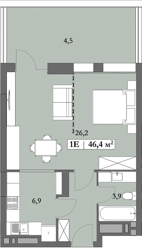 1-кімнатна 46.4 м² в ЖК Lagom від 28 750 грн/м², Дніпро