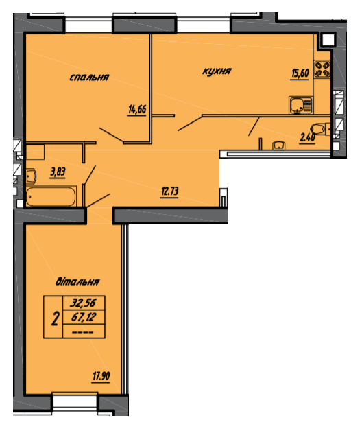 2-кімнатна 67.12 м² в ЖК на вул. Чернівецька, 71 від 14 300 грн/м², Тернопіль