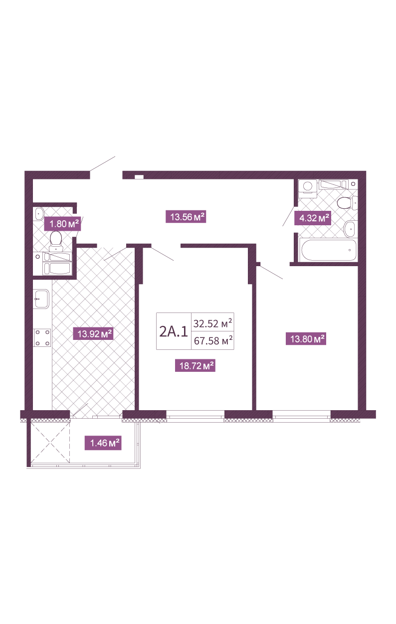 2-комнатная 67.58 м² в ЖК Голосеевский от 51 030 грн/м², Киев