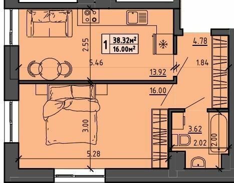 1-кімнатна 38.32 м² в ЖК на вул. Винниченко, 8а від 16 500 грн/м², Тернопіль