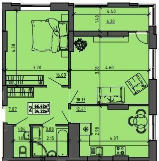2-кімнатна 66.42 м² в ЖК на вул. Винниченко, 8а від 16 300 грн/м², Тернопіль