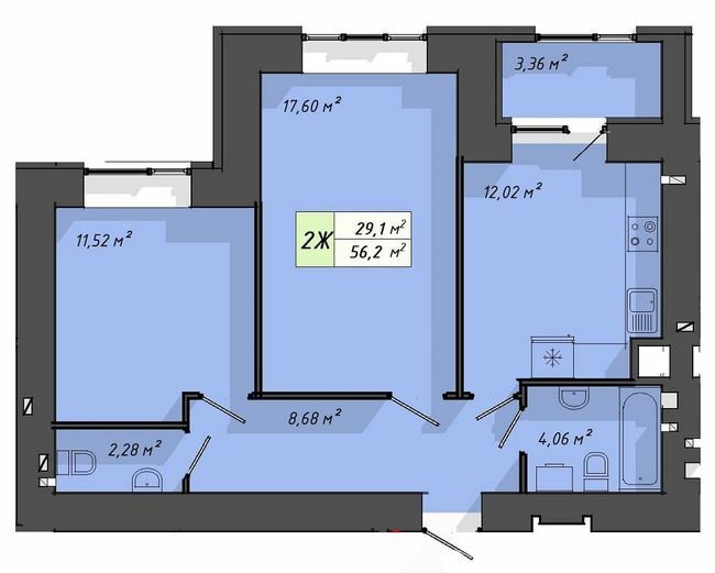 2-кімнатна 56.2 м² в ЖК Львівський від 18 000 грн/м², Тернопіль