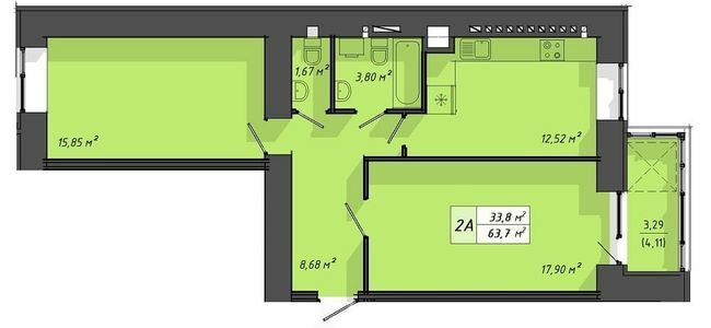 2-кімнатна 63.7 м² в ЖК Львівський від 18 000 грн/м², Тернопіль