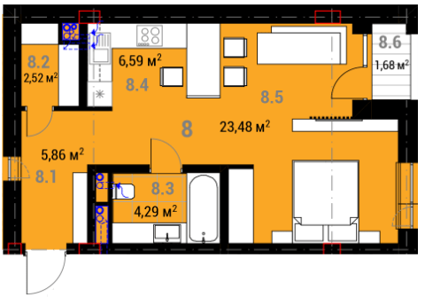 1-кімнатна 43.58 м² в ЖК R23 від 22 700 грн/м², Ужгород