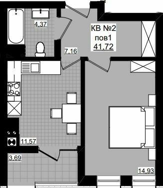 1-комнатная 41.72 м² в ЖК Фордевинд от 22 650 грн/м², Черновцы