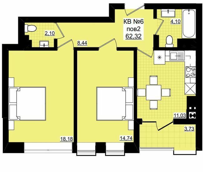 2-комнатная 62.32 м² в ЖК Фордевинд от 24 050 грн/м², Черновцы