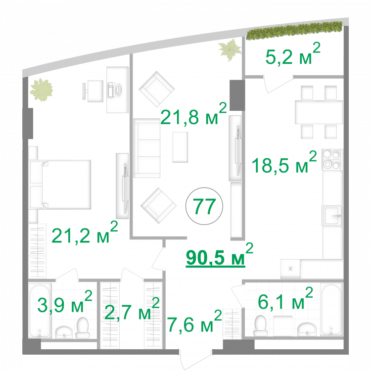 2-комнатная 90.5 м² в МФК Intergal City от 75 760 грн/м², Киев