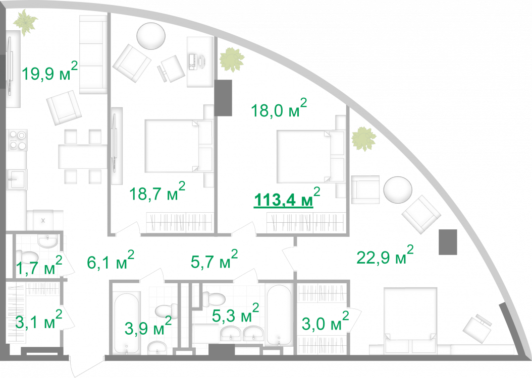 3-комнатная 113.3 м² в МФК Intergal City от 71 189 грн/м², Киев