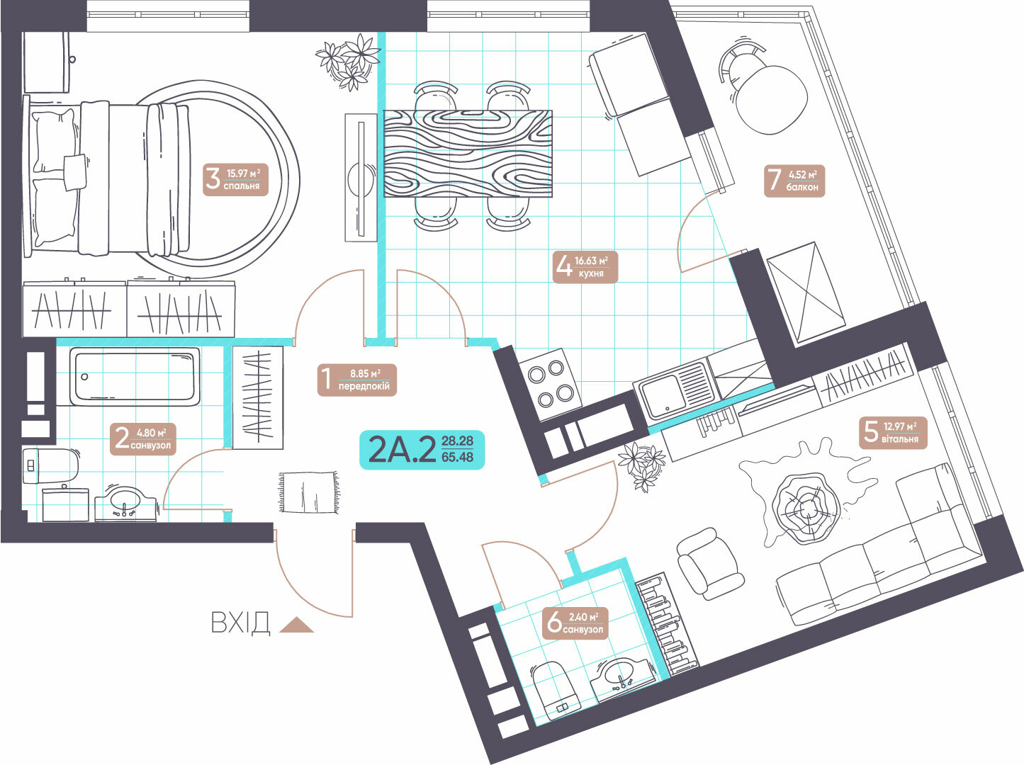 2-кімнатна 65.48 м² в ЖК Теремки від 26 958 грн/м², Київ