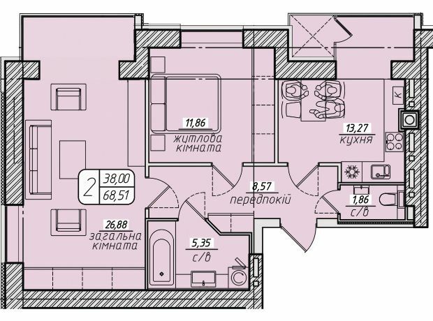 2-кімнатна 68.51 м² в ЖК Західний від 17 500 грн/м², Вінниця