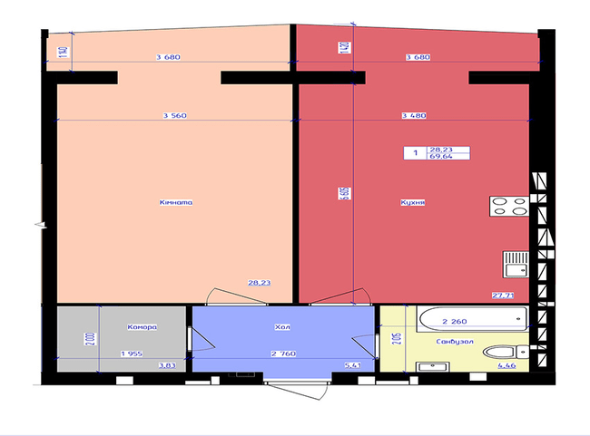 1-кімнатна 69.64 м² в ЖК ForRest від 13 000 грн/м², Луцьк