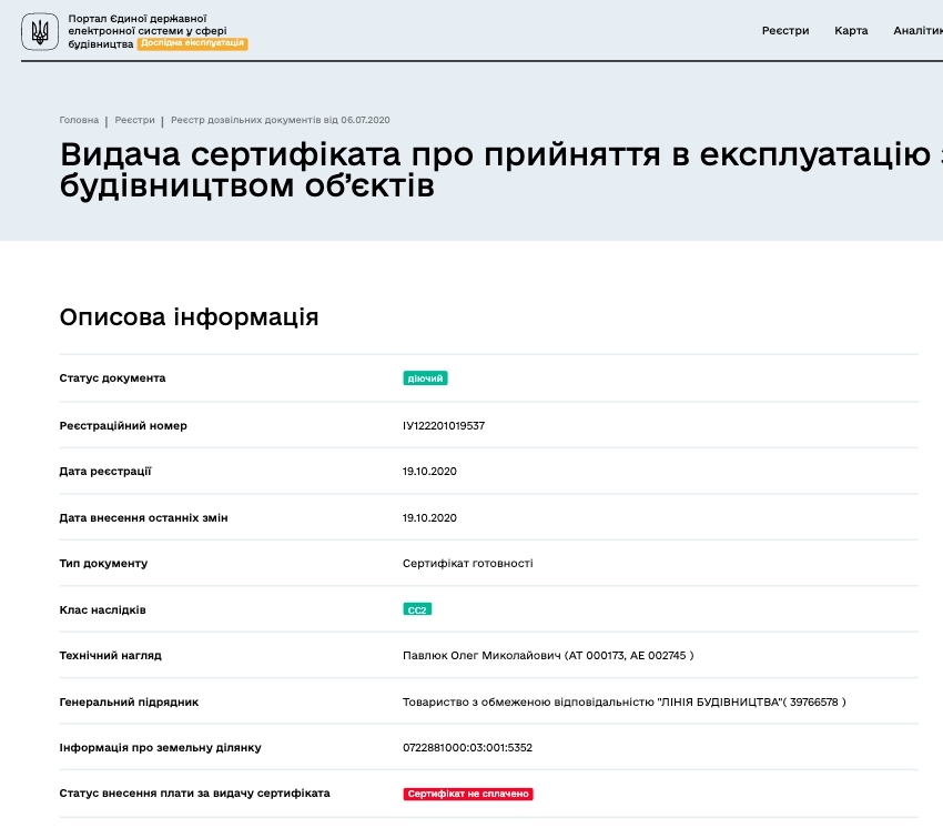 Сертификат о готовности Дом 5, ЖК Симейна фортеця. Щастя