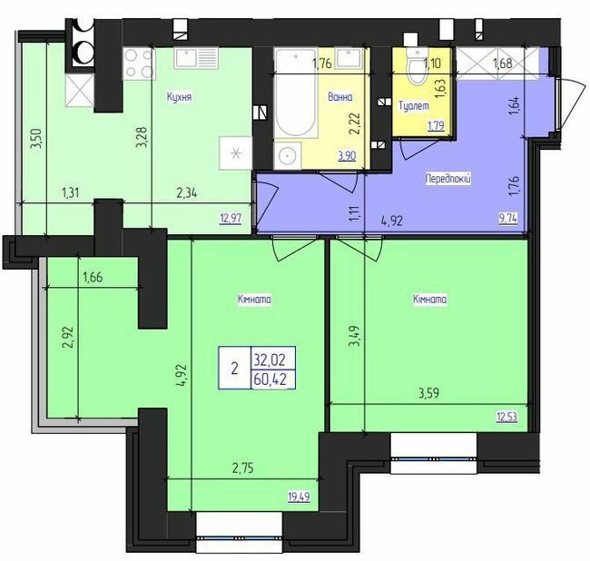 2-кімнатна 60.42 м² в ЖК Олімпійський від 16 500 грн/м², Харків