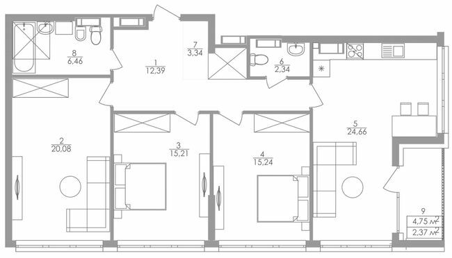 3-комнатная 102.09 м² в ЖК Greenville на Печерске от 66 450 грн/м², Киев