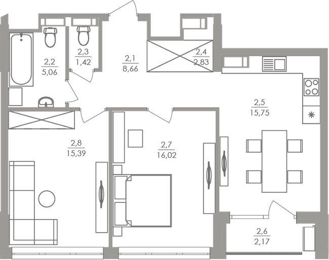 2-комнатная 67.3 м² в ЖК Greenville на Печерске от 64 650 грн/м², Киев