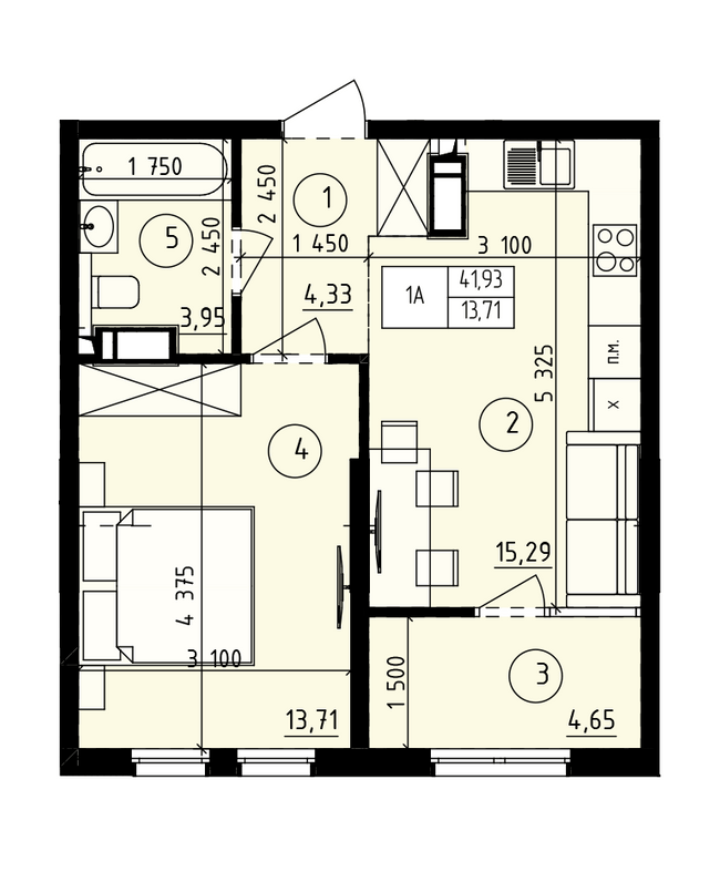 1-комнатная 41.93 м² в ЖК Praga-2 от 18 500 грн/м², Киев