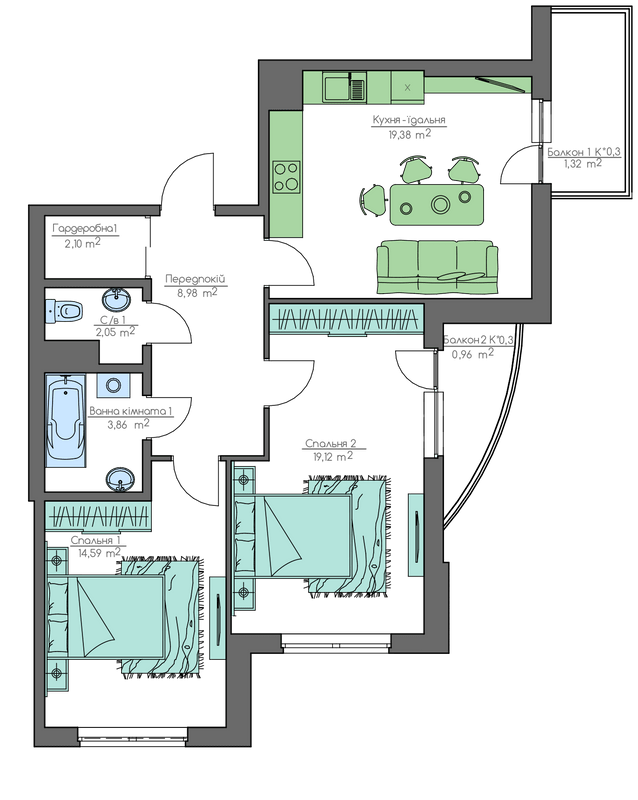 2-комнатная 72.36 м² в ЖК Home and Park Comfort House от 14 350 грн/м², г. Борисполь