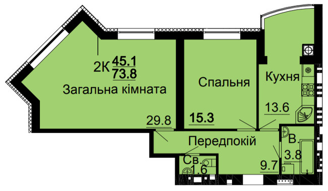 2-комнатная 73.8 м² в ЖК Bavaria City от 20 000 грн/м², с. Крюковщина