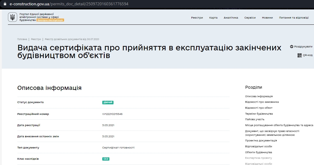 Сертификат о готовности Дом 3 (Гетьманська, 40), ЖК Амстердам