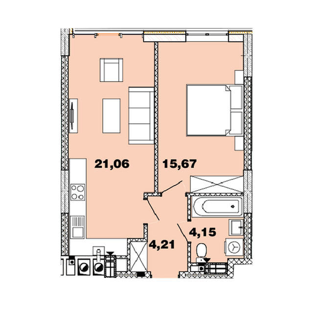 1-комнатная 45.09 м² в ЖК Crystal Avenue от 33 500 грн/м², с. Петропавловская Борщаговка