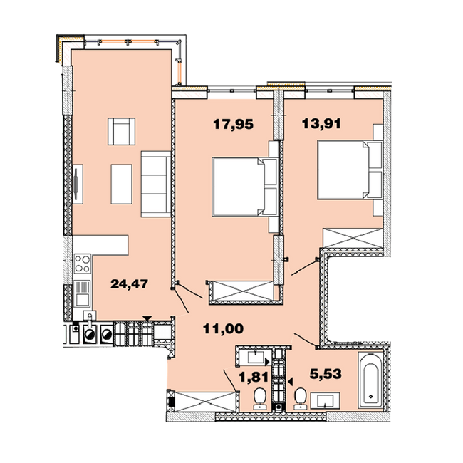 2-комнатная 74.67 м² в ЖК Crystal Avenue от 28 000 грн/м², с. Петропавловская Борщаговка