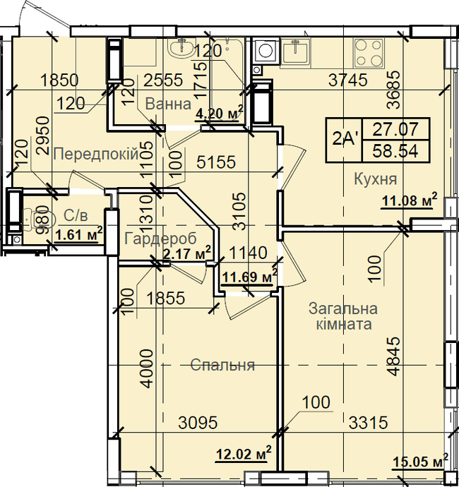 2-кімнатна 58.54 м² в ЖК Петрівський квартал від 18 000 грн/м², с. Святопетрівське