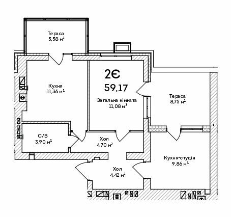2-кімнатна 59.17 м² в ЖК Grand Country Irpin від 19 350 грн/м², м. Ірпінь