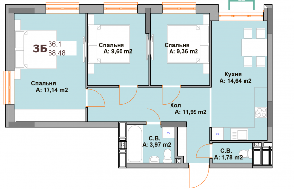 3-кімнатна 68.48 м² в ЖК Vyshgorod Sky від 18 000 грн/м², м. Вишгород