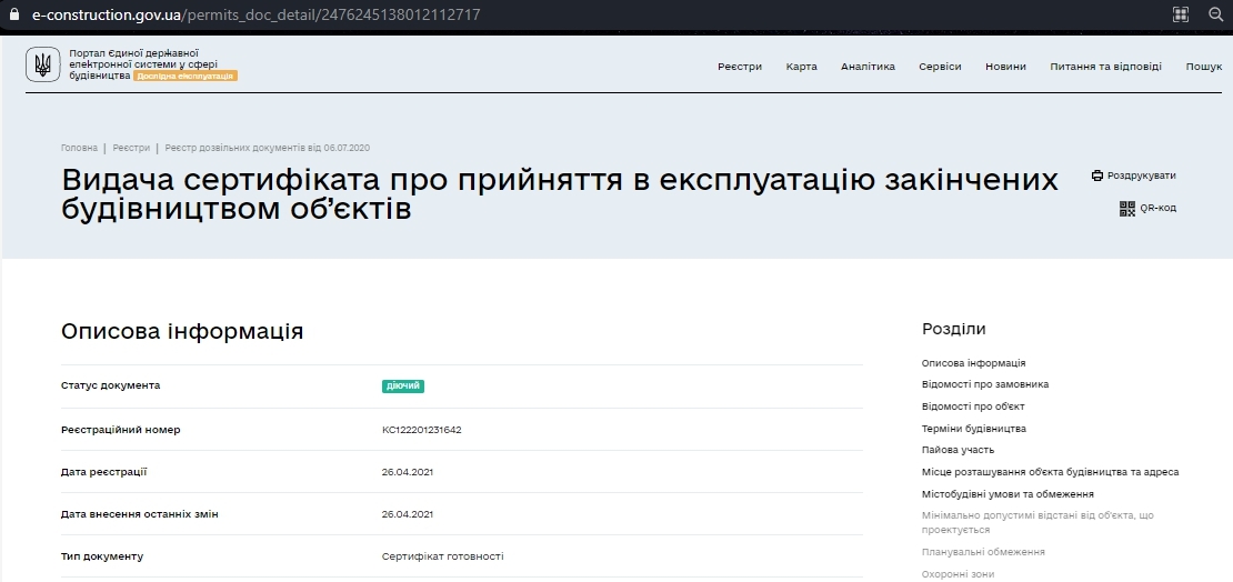 Сертификат о готовности 8 дом, ЖК Синергия 3+