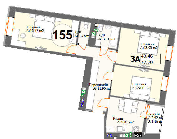 3-кімнатна 72.2 м² в ЖК Авіатор від 15 550 грн/м², смт Гостомель